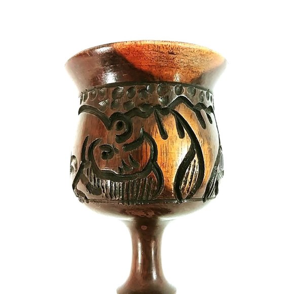 Goblets Artisan Hand Carved Wood Rhino Design Decoration Only Set of 3 - Picture 9 of 10